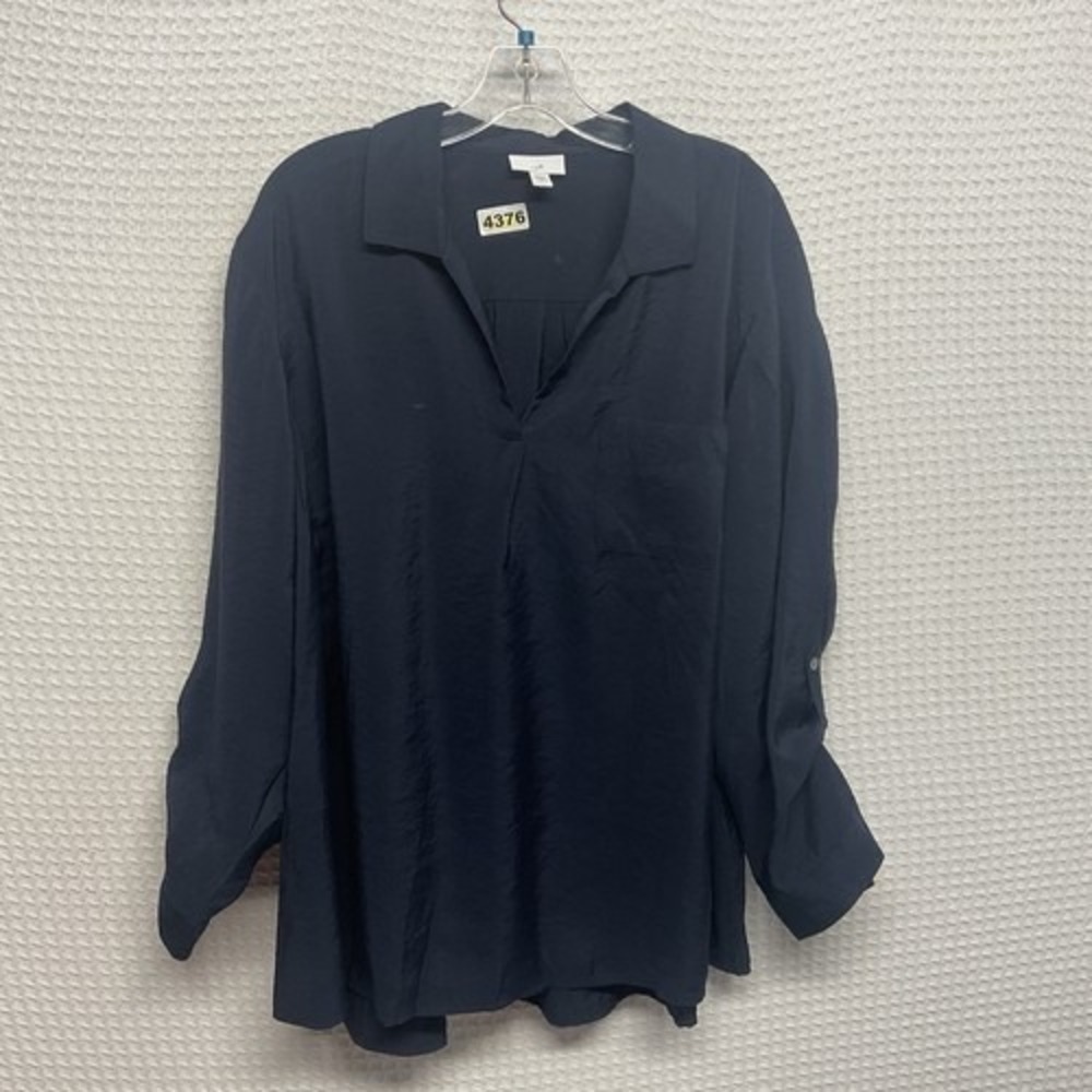 NWOT J. Jill Navy Long Sleeve V-Neck Boyfriend Blouse Top Women 2X Indonesia